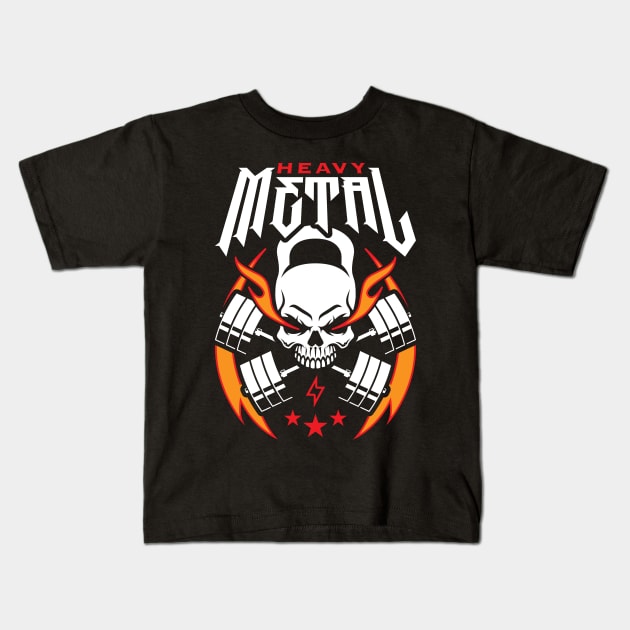 Heavy Metal (Kettlebell Skull Cross Barbell) Red Blaze Kids T-Shirt by brogressproject